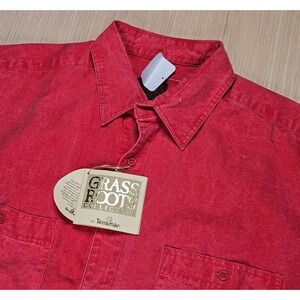 Vintage Grass Roots By Terramar Ripstop Button Down Shirt Mens‎ XL Red NEW